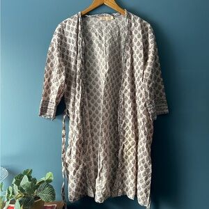 Boho Printed Kimono Robe in Cream and Taupe Motif